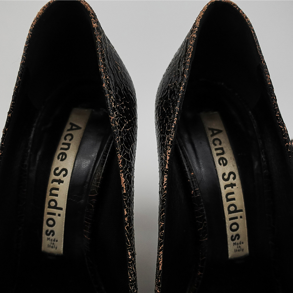 Acne Studios Black Brown Crackle Paint Leather Pointed Toe Pumps - DE 38/US 7.5 - Picture 4 of 12